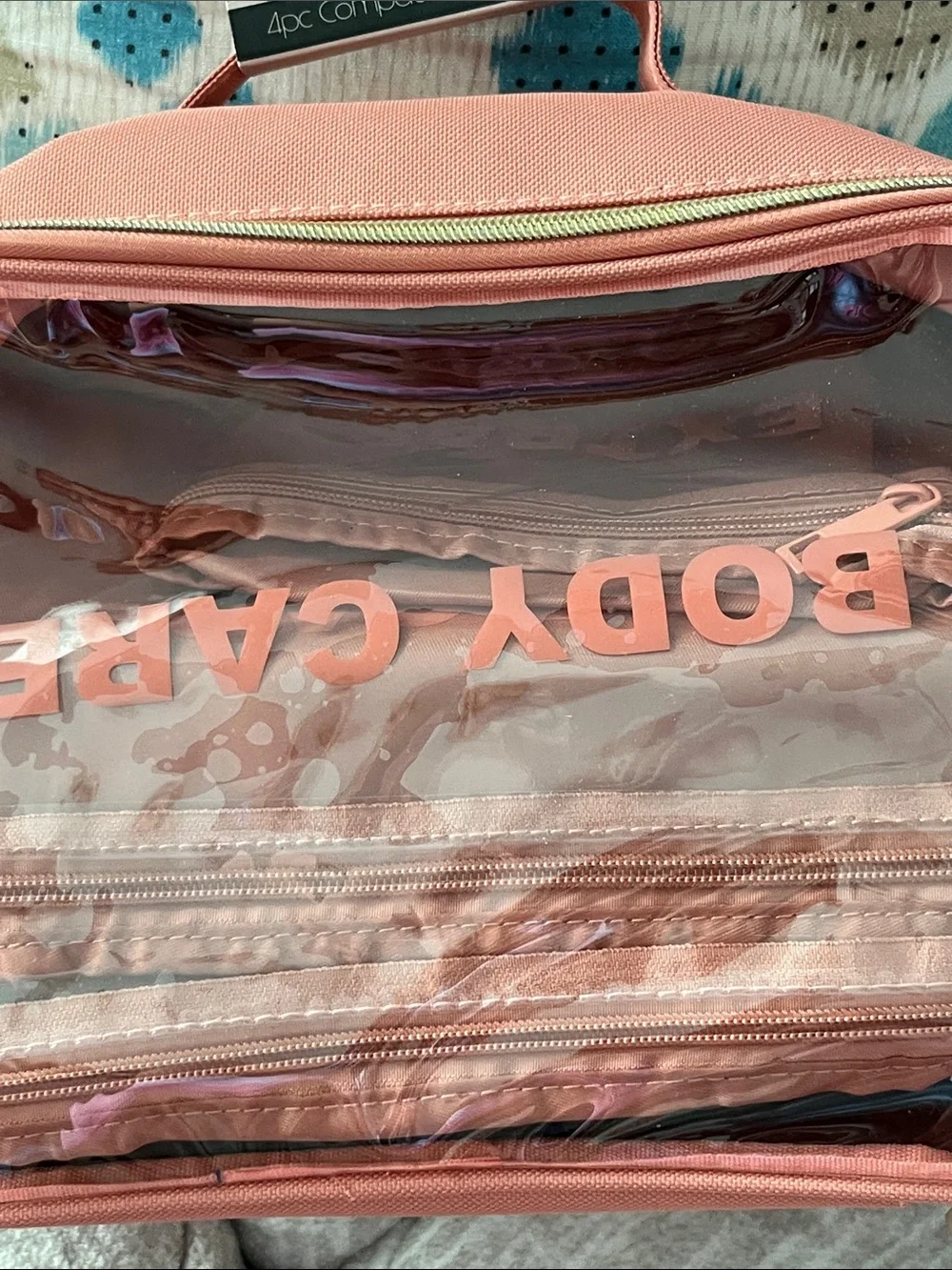 Coral Pink Travel Toiletry Organizer Bag - 4pc Set